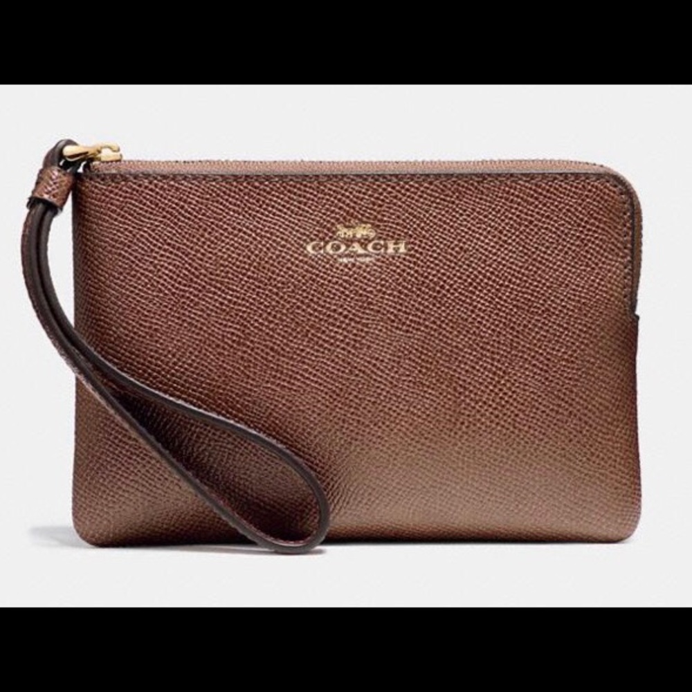 Coach Brown Textured Leather Wristlet